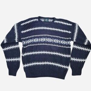 Vintage 90s Jantzen Blue Textured Striped Sweater Mens Size XL Grunge Indie Dad
